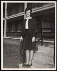 Photograph of student Judy Redfern outside her dormitory